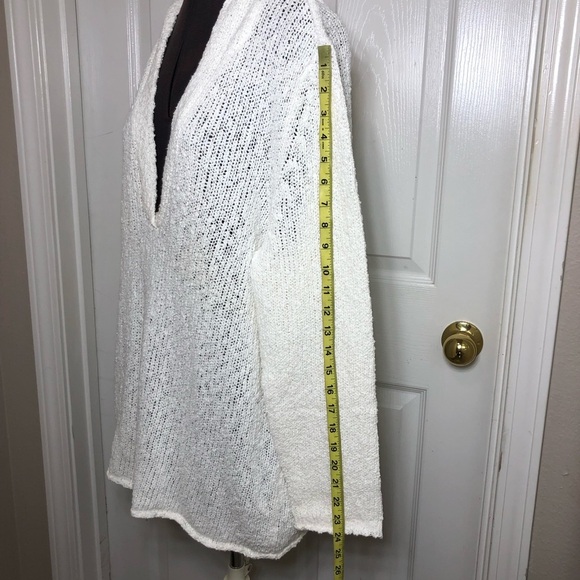 J.Jill Cotton Blend Textured Loose Knit V Neckline Off White Hoodie Sweater XL P - Picture 13 of 14